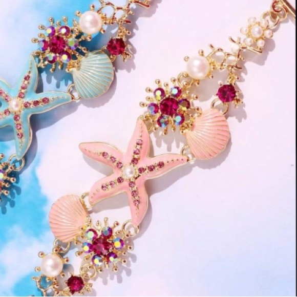 Pink Shell and Starfish Cubic Zirconia Bracelet - Picture 7 of 8